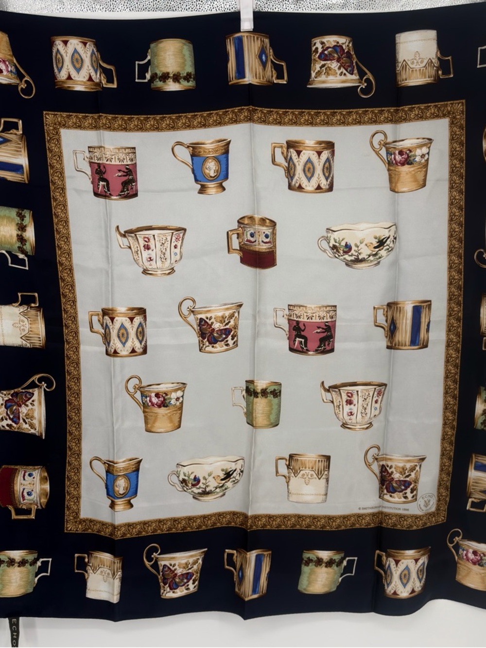 Echo Silk Scarf Smithsonian Museum Teacups Print NWT Vintage Style